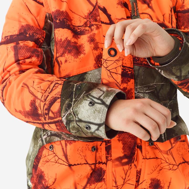 Produktbild Solognac Women’s 3-in-1 warm silent waterproof hunting jacket neon camouflage 500 (34)