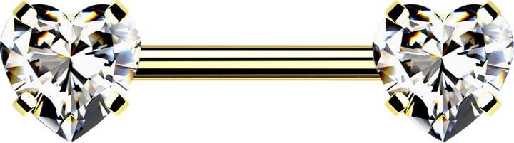 Produktbild Star Piercing Threadless Barbell vergoldet front mit Herz Kristall silber gefasst (Chirurgenstahl 316L)