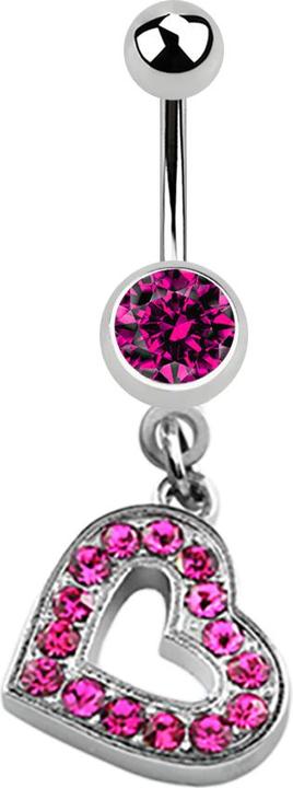 Image du produit Star Piercing Banane argent avec pendentif coeur et cristal fuchsia (Acier chirurgical 316L, sans laiton)