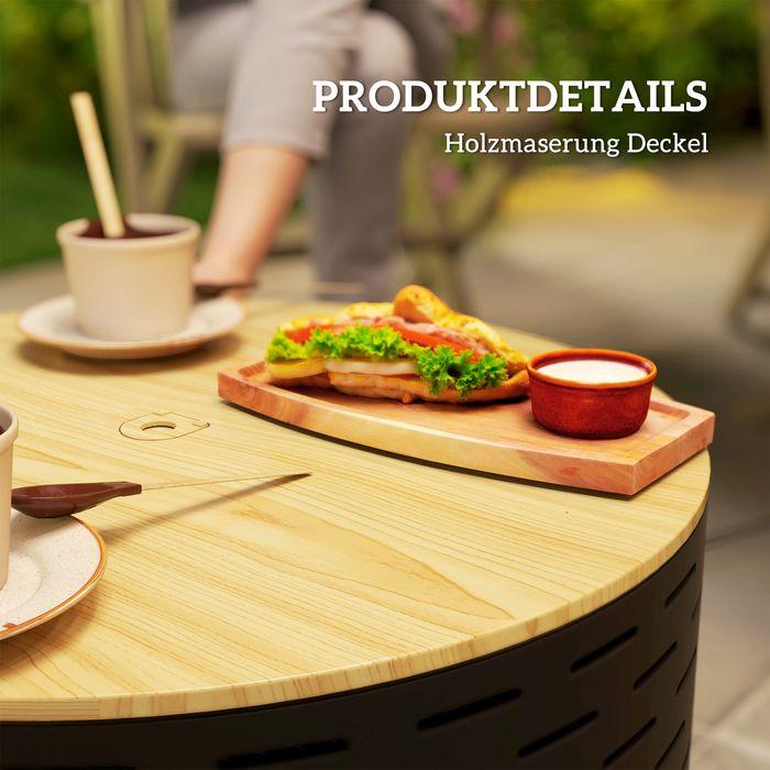 Immagine prodotto Swisshandel24 3in1 Feuerschale Ø60x39cm Edelstahl Grillrost Schürhaken Funkenschutz Holzoptik Kohlegrau (60 cm)