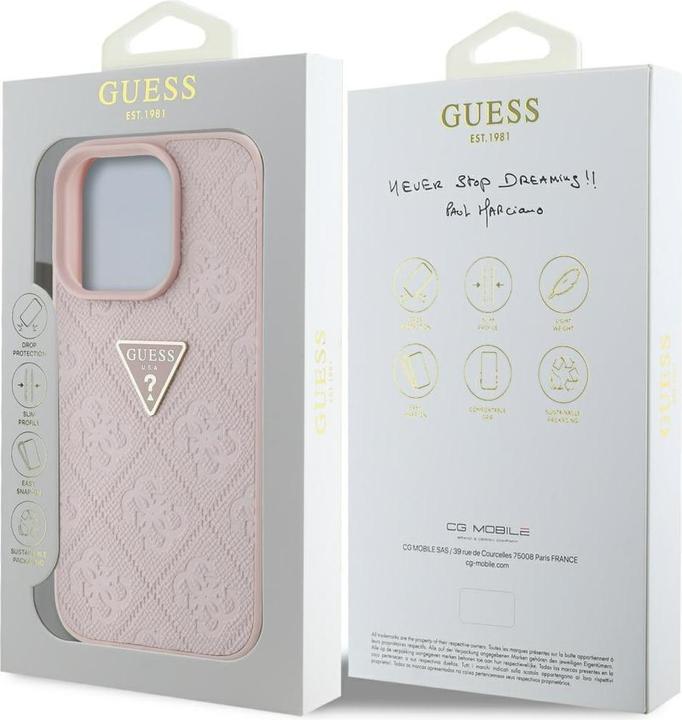 Immagine prodotto Guess Hardcase PU Grained Hot Stamp 4G Triangle Metal Case for iPhone 16 Pro Max 6,9" Pink (Apple iPhone 16 Pro Max)