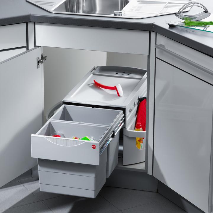 Actual product image Hailo Waste bin Rondo 3645121 Corner waste bin 2 compartments for 90x90 corner base unit 2x 18 litres (36 l)