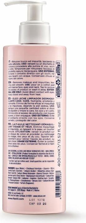 Actual product image Rilastil Daily Care Cleansing Milk Oil for Face and Eyes Nourishing Makeup Remover for Sensitive and (Cleansing lotion, 400 ml)