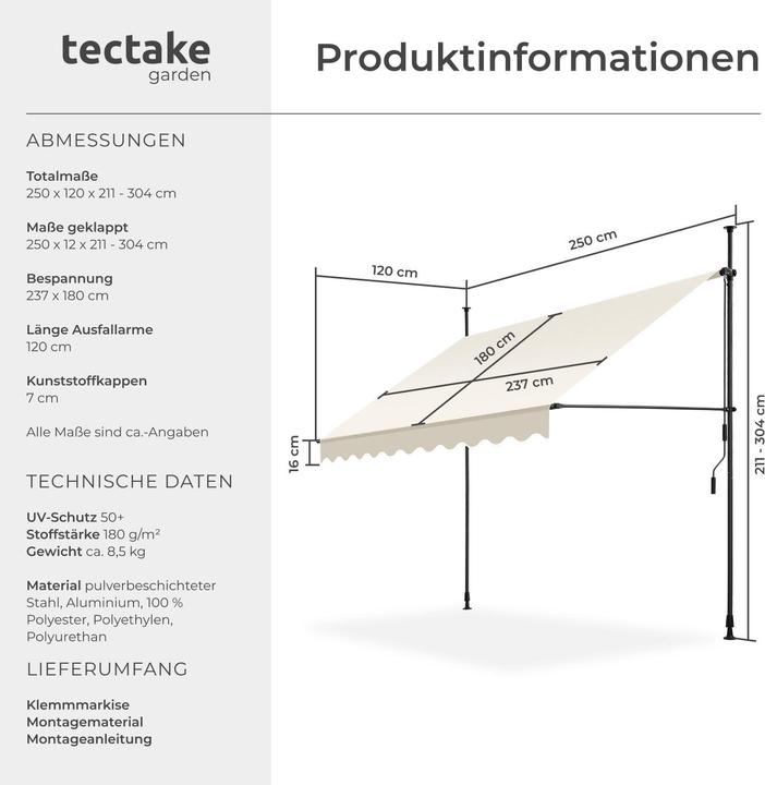 Actual product image tectake Clamping awning (2.50 m)