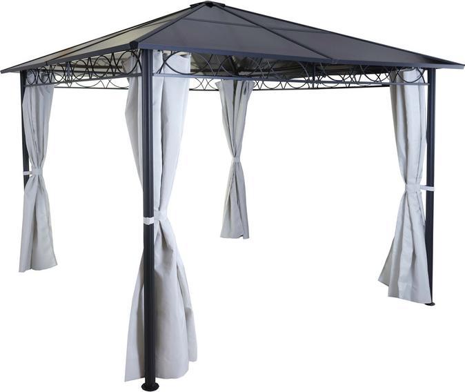 Produktbild Swisshandel24 Hardtop Pergola Garten Pavillon, Kunststoff-Dach Seitenwand Alu hellgrau 3x3m - 27113 (300 cm, 300 cm)
