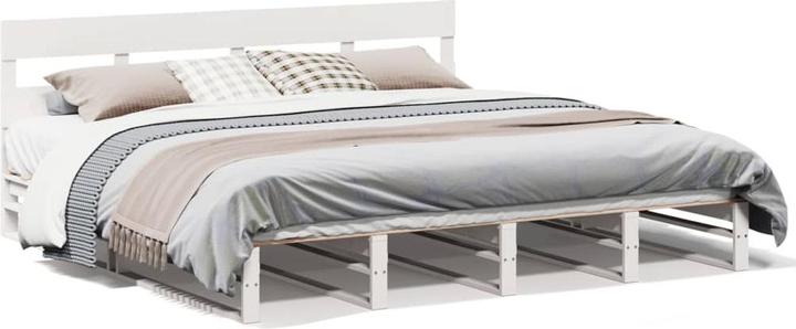 Produktbild VidaXL Massivholzbett Holzbett Bett Palettenbett Kopfteil Weiss 200x200cm Kiefer (200 x 200 cm)