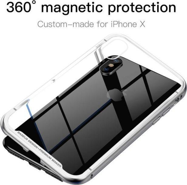 Immagine prodotto Baseus iPhone X Magnetic Aluminium Protective Case Glass BackSilver (Apple iPhone X)