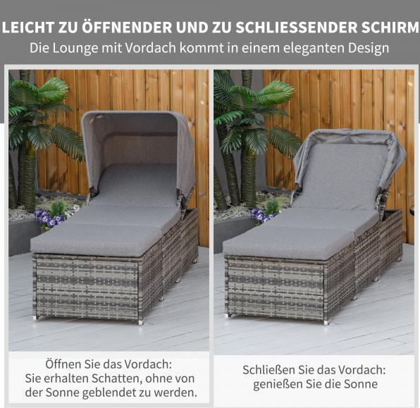 Image du produit Outsunny Transat en rotin avec toit solaire (195 cm)