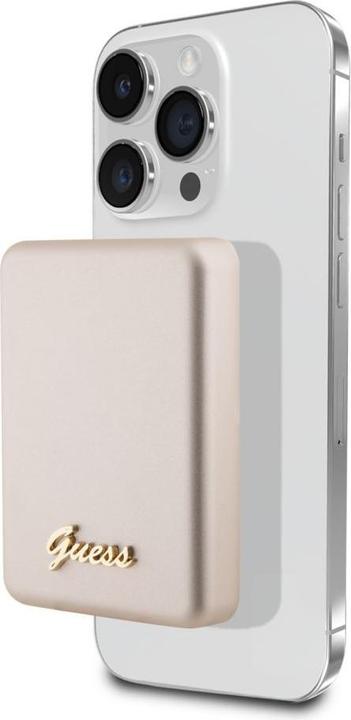 Guess Powerbank indukcyjny 15W GUPBM5ALGSGD 5000mAh złoty/gold MagSafe Metal Script Logo (5000 mAh, 15 W)