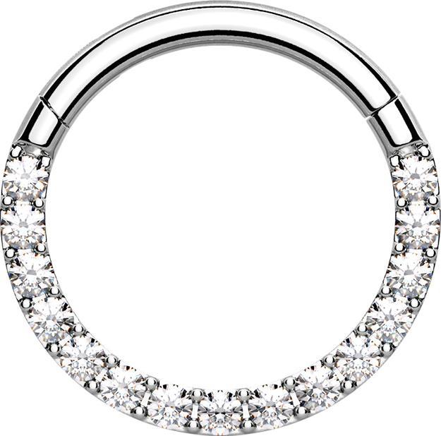 Produktbild Star Piercing Segmentring klappbar silber front Kristalle silber (Chirurgenstahl 316L, ohne Messing)