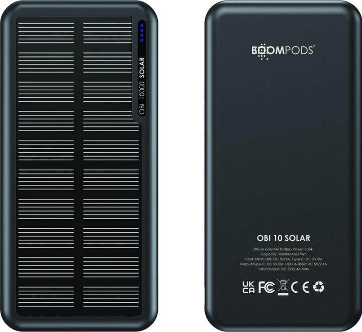 Actual product image Boompods Obi 10,000mAh Solar Powerbank - Black (10000 mAh)