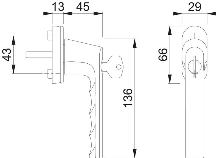Produktbild Hoppe Fenstergriff Hamburg 0700LS/U26 100NM Aluminium F9 Aluminium stahlfarben 32-42 mm abschliessbar (Fenstergriffe)