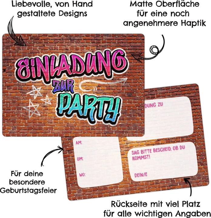 Image du produit Papierdrachen Geburtstags Einladungskarte Jugendlich Mädchen (12 pcs)