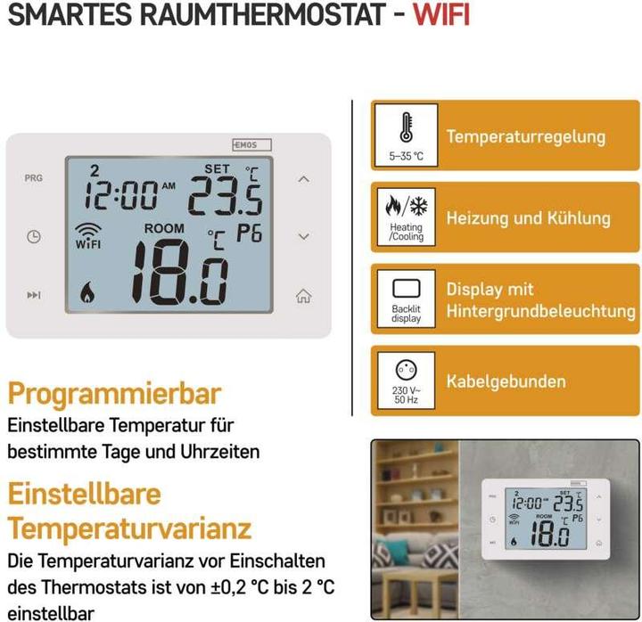 Produktbild Emos GoSmart Raumthermostat P56201 mit WiFi, programmierbar, verkabelt