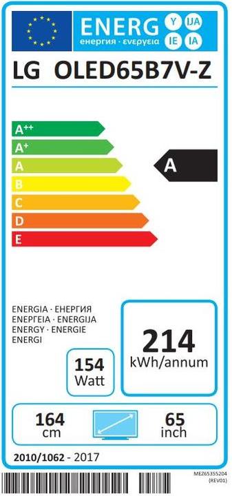 Energie-Label LG OLED55B7V (55", OLED, 4K, 2017)