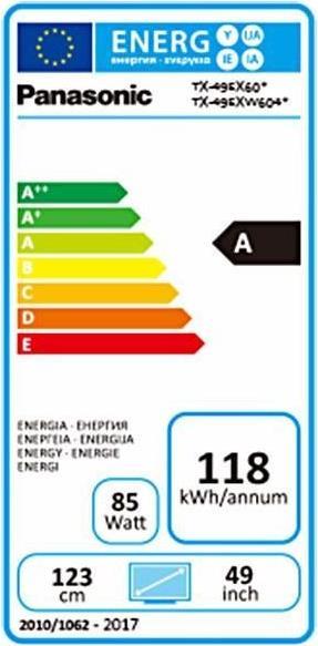 Energie-Label Panasonic Tx-49exw604 (49", LCD, 4K, 2017)