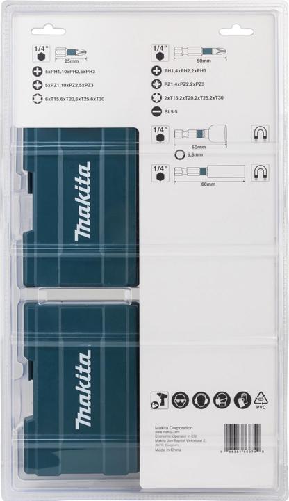 Produktbild Makita Impact Black-Bit-Set (Kreuz Phillips PH M2, Kreuz Phillips PH M3, Kreuz Pozidriv PZ M2, Kreuz Pozidriv PZ M3, Innensechsrund TX M20, Innensechsrund TX M30)