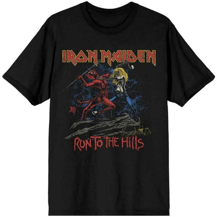 Immagine prodotto Music Brand Maglietta unisex da adulto Number Of The Beast Run To The Hills in cotone con segni di usura (XXL)