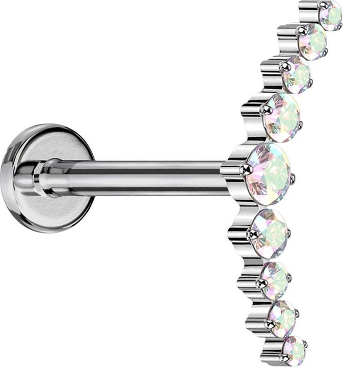Actual product image Star Piercing Micro labret internal thread silver curved silver nine round crystals multicolour (without brass, Titanium G23)