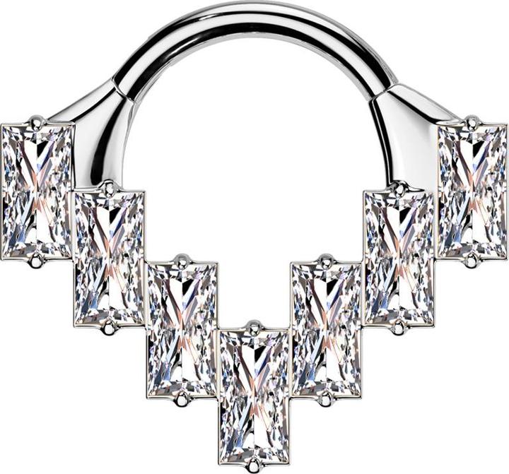 Star Piercing Micro Segmentring klappbar silber sieben rechteckige Kristalle silber (Titan G23, ohne Messing)