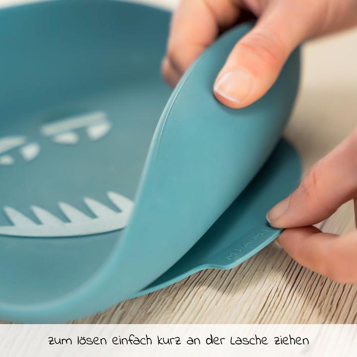 Produktbild MiaMia Kinderteller & Breischalen Silikon-Teller mit Saugnapf - Monster - Petrol