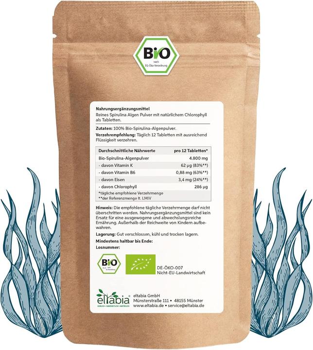 Actual product image Eltabia Organic spirulina tablets | Premium raw food quality (250 Piece, Pills)