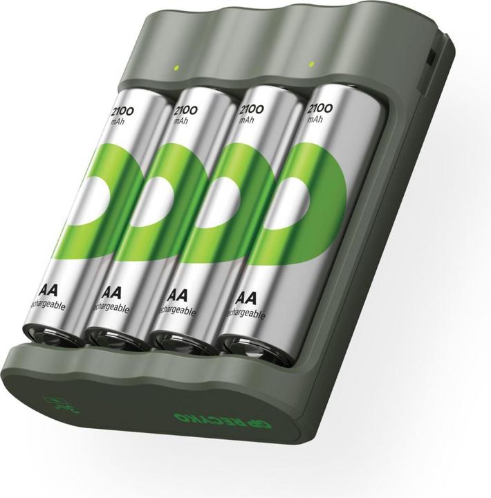 Image du produit GP Batteries En solde Chargeur gratuit" Modèle USB Chargeur GP B441 incl. 4x AA- (4 pcs, AA, 2100 mAh, Piles rechargeables + chargeur)
