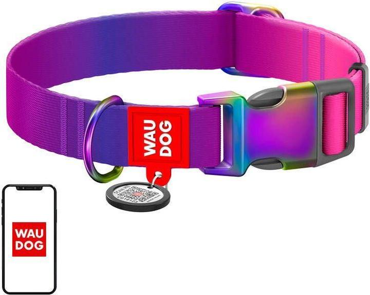 Collar Waudog gradient nylon dog with QR code, purple, size M (M, Dog, Dog sport)