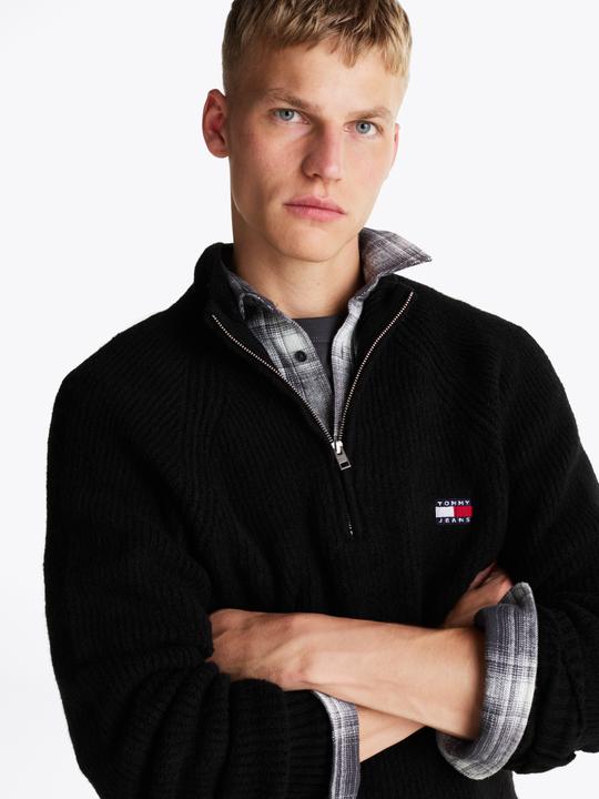 Produktbild Tommy Hilfiger Tommy Jeans Regular Trui met 1/4 zip Heren - Zwart - Maat L (L)