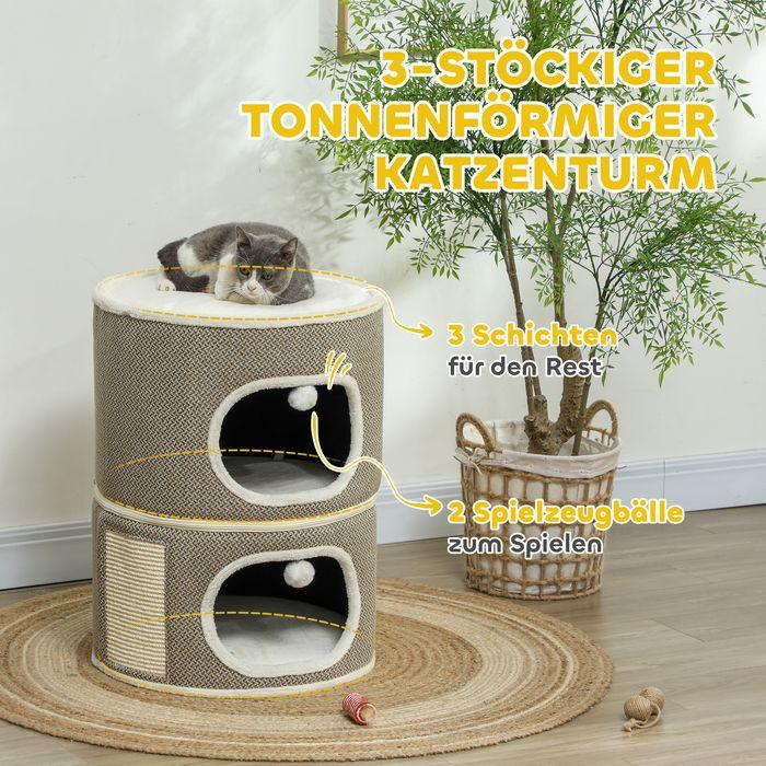 Actual product image Swisshandel24 Kratztonne, 69 cm hoch Katzentonne mit 2 Höhle, Kratzbaum für Katze bis 6 kg (69 cm, Coffee brown+cream white)