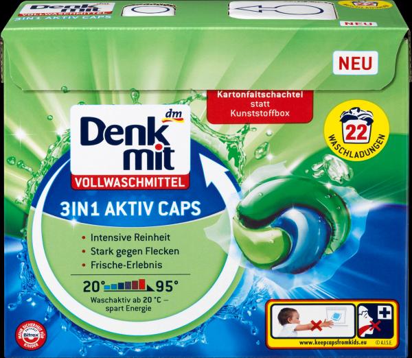 Produktbild dm Denkmit Vollwaschmittel 3in1 Aktiv Caps (22 Waschgänge, Waschpods)