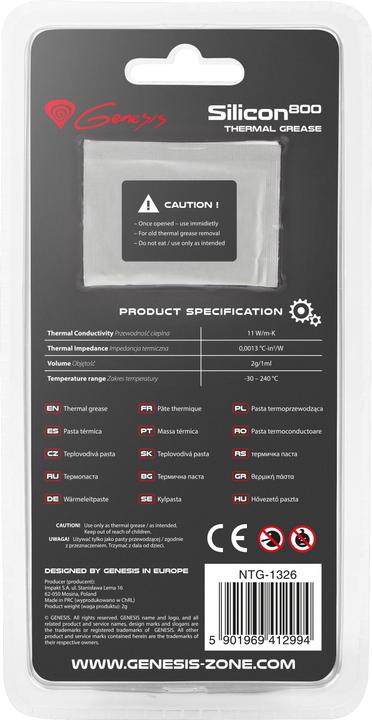 Image du produit Genesis Pâte conductrice de chaleur en silicone /m-K (11 W/m K, 2 g)