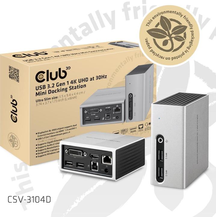 Actual product image Club 3D CLUB3D SenseVision USB 3.0 4K UHD Mini Docking Station (USB-C, 4 Ports)