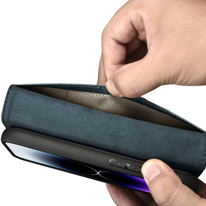 Actual product image iCarer Oil Wax Wallet Case 2in1 Cover iPhone 14 Pro Anti-RFID Leather Flip Case Blue (WMI14220722-BU (Apple iPhone 14 Pro)