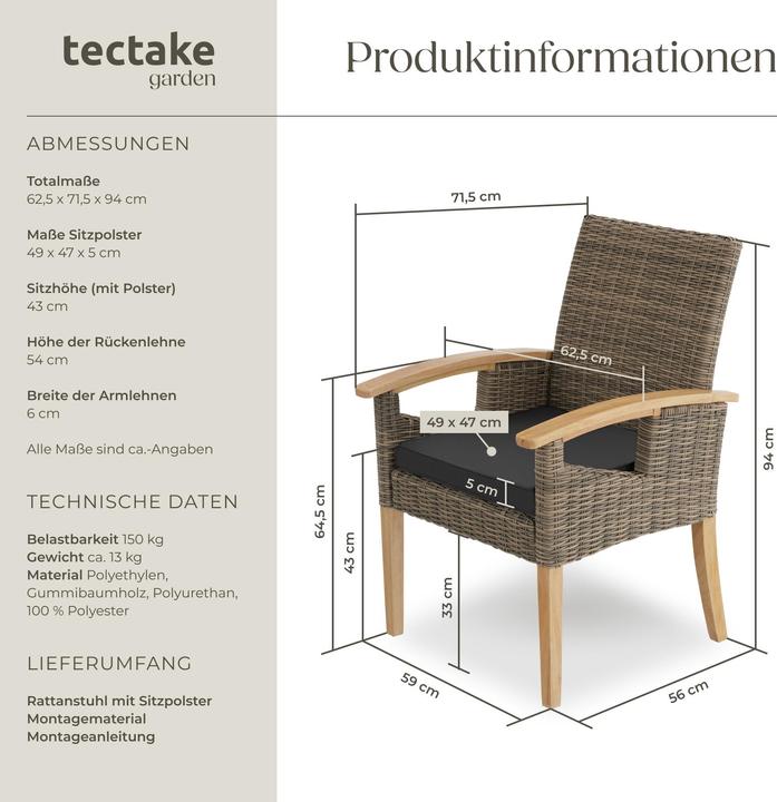 Image du produit tectake Chaise en rotin Rosarno