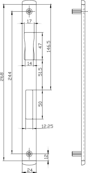 BKS Schliessblech U-Stulp 6 mm Türbeschlag 268 x 24 mm universal Edelstahl (Türschildgarnitur)