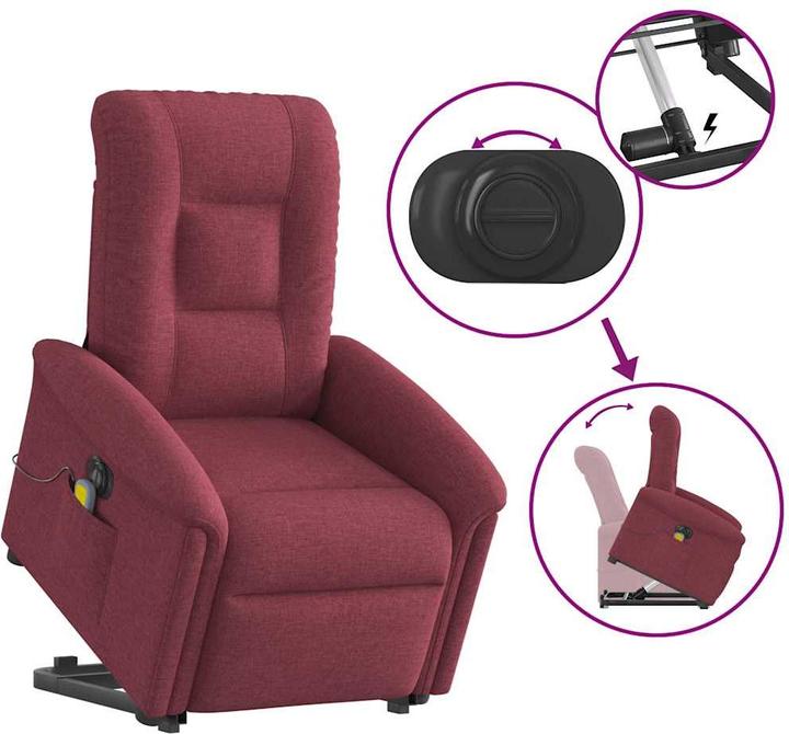 Immagine prodotto VidaXL Poltrona massaggiante elettrica con ausilio per l'assistenza in piedi in tessuto rosso vino