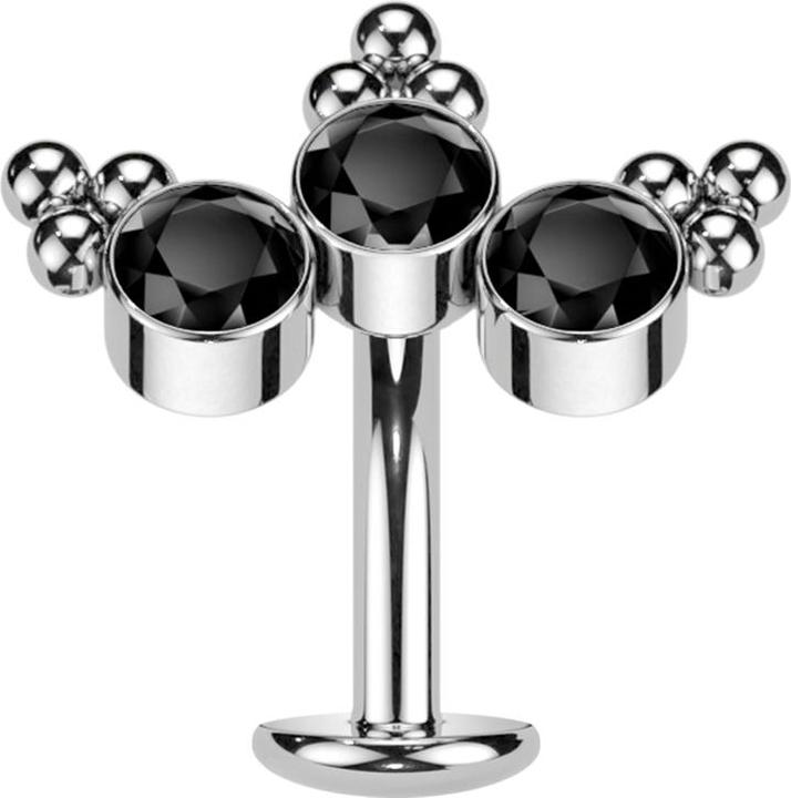 Star Piercing Threadless Labret-Stab Banane silber dreiecks Kugeln drei Kristalle schwarz (Titan)