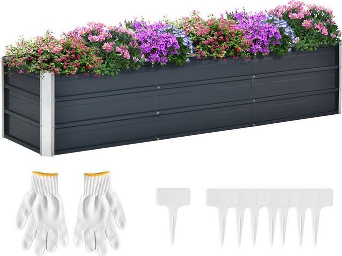 Actual product image Swisshandel24 Steel raised bed XXL garden bed planter box with gloves, dark grey, 183x47x40cm