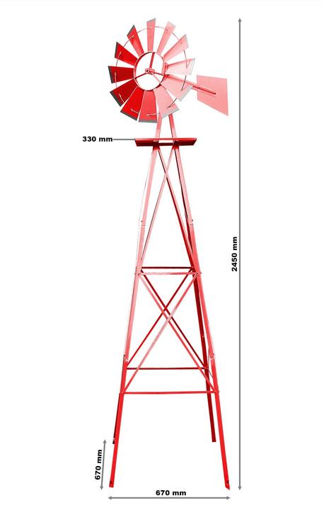 Image du produit Wiltec Moulin à vent rouge de 245 cm de haut Carillon de jardin