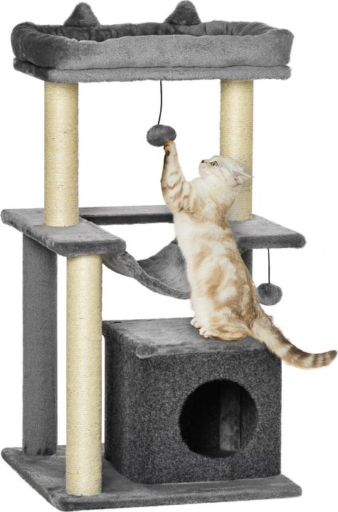 Actual product image PawHut Cat tree with cave (100 cm, Grey)