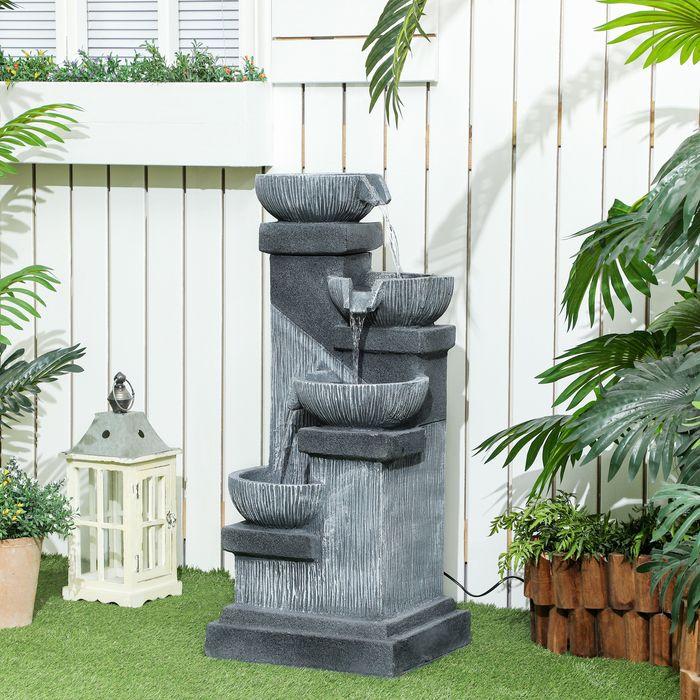 Immagine prodotto Swisshandel24 Springbrunnen Kunstharz mit LED Beleuchtung Pumpe Steinoptik 38x36x85 cm Grau