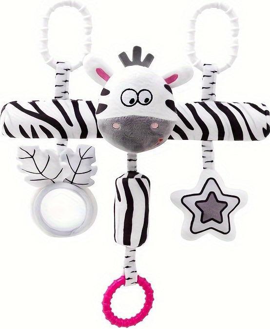Actual product image Activity Board Pram Toy - Black & White Visual Crib Bar Pendant with Wind Chimes, Drum, Paper