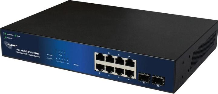 Produktbild Allnet switch smart managed 8 port gigabit 140w / 8x poe+ / 2x sfp / lüfterlos / 19 zoll / zollall- (10 Ports)