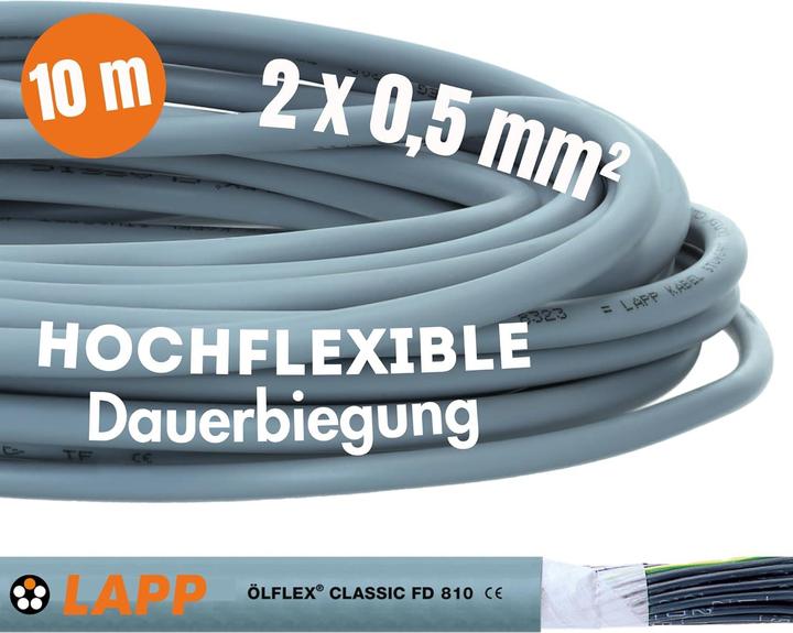 Immagine prodotto Lapp 10 Meter 0026100 ÖLFLEX CLASSIC FD 810 Steuerleitung 2x0,5 mm² grau I hochflexible Schleppkette (10 m)