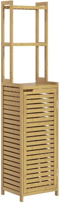 Actual product image Swisshandel24 Bathroom cabinet, bamboo, cabinet compartment, 3 open compartments, anti-tilt protection, natural