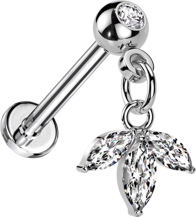 Image du produit Hollywood Body Jewelry Micro Threadless Labret silber mit Kugel mit Kristall silber Anhänger Blatt drei Ovale Kristalle sil (Acier chirurgical 316L, Laiton)