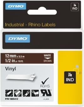 Produktbild Dymo Rhino 12mm weiß auf braun Vinyl (1.20 cm, Braun)