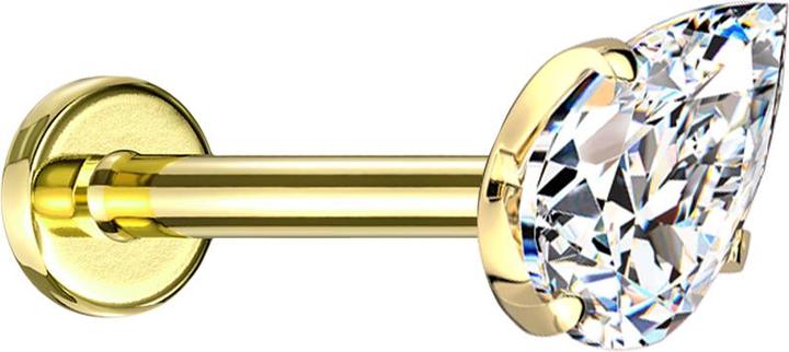 Produktbild Star Piercing Micro Threadless Labret vergoldet mit Kristalltropfen silber gefasst (ohne Messing, Titan G23)