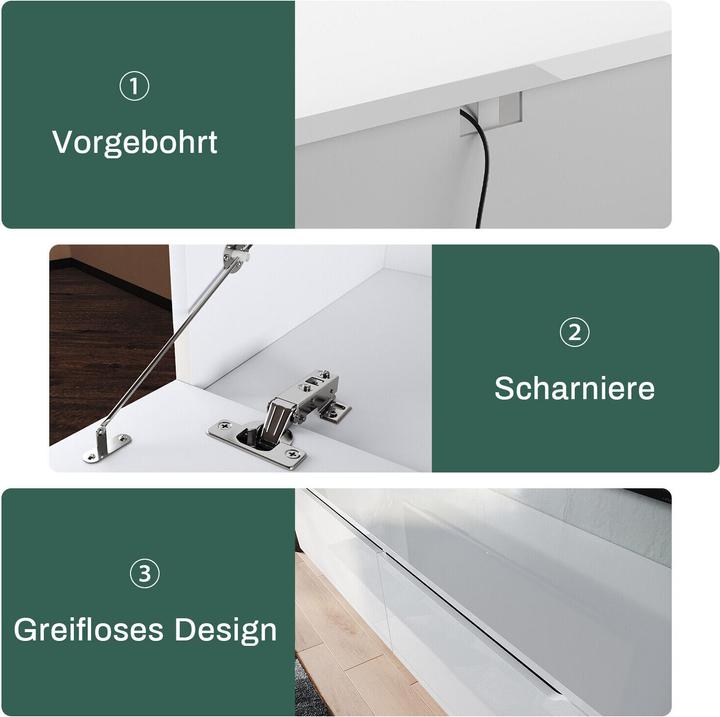 Produktbild SONNI Low-Profile-TV-Schrank, Weiss Hochglanz hängend 160 x 35 x 30 cm, TV-Schrank mit LED-Beleuchtun (160 x 35 x 30 cm)